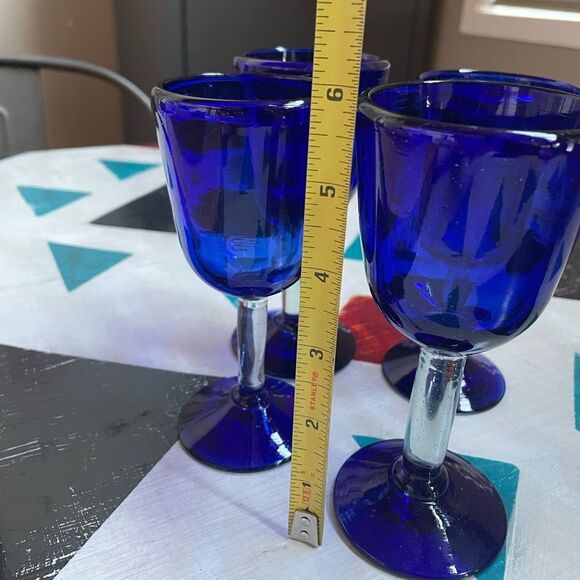 Cobalt Blue Glass Goblet Set of 4 - Picture 8 of 10